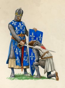 Prince Richard, the future Richard the Lionheart, being knighted by King Louis of France