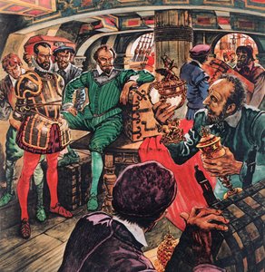 Sir Francis Drake in his cabin