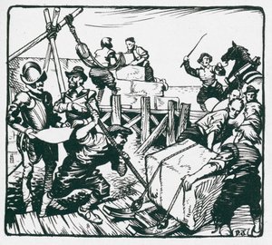Strengthening the walls of Tenby harbour against threatened invasion by the Spanish Armada