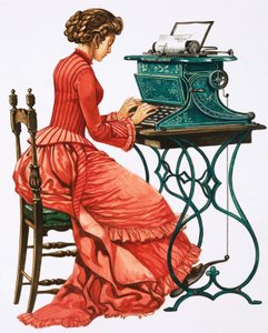Victorian female secretary at type writer by Peter Jackson