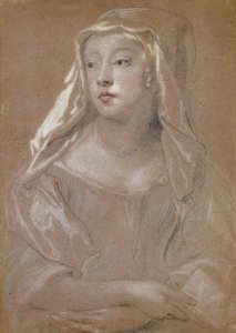Portrait of a Young Lady, traditionally identified as Sarah Jennings, Duchess of Marlborough, half length, Holding a Book, Her Hands Crossed on her Lap, her Head-Dress Draped upon her Shoulders, 1667