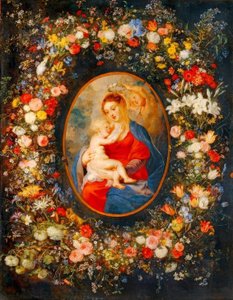 The Virgin, Child Jesus, and Angels Amidst a Garland of Flowers by Peter Paul Rubens