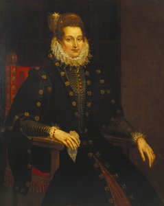 Portrait of a lady seated three-quarter length in a black dress with a ruff by Peter Paul Rubens