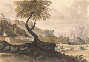 Hilly Scene with Village and Horseman
