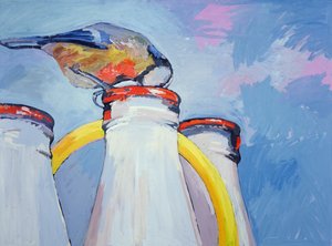Blue Tit and Milk Bottle by Peter Wilson