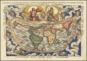 1553 World Map - Charta Cosmographica, With the Nature and Operation of Winds