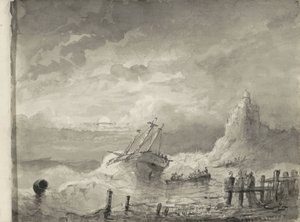 Ship in Distress off a Coast by Petrus Johannes Schotel (circle of)