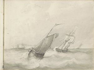 Sailing Ships at Sea by Petrus Johannes Schotel (circle of)