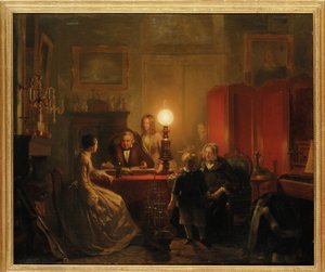 A Family Gathered Around a Lamplit Table, 1854
