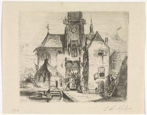 Procession in the doorway of a church by Petrus Marius Molijn
