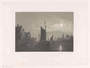 Sailboats Along a Quay by Moonlight