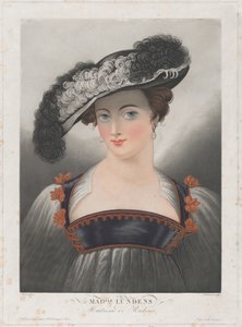 Portrait of Susanna Lunden, wearing wide-brimmed hat with feathers by Philibert Louis Debucourt