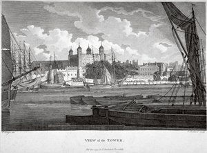 View of the Tower of London with boats on the River Thames, c1790