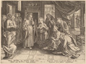 The Meeting of the Apostles and the Women in the Upper Room by Philip Galle after Jan van der Straet