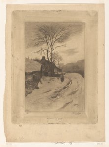 Farms along a road with bare trees