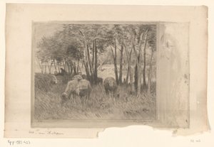 Flock of Sheep and Shepherd in a Meadow with Trees by Philip Zilcken (signed by artist)