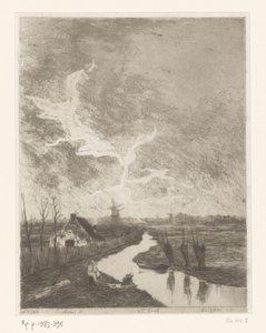 Pastoral Landscape with Ditch, Farm, and Windmills