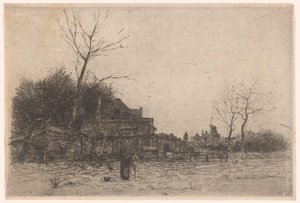 Old Woman in a Field by a Farm (original title: The Hut)