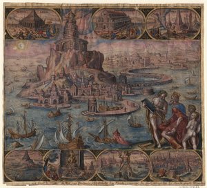 The Lighthouse at Alexandria from the series The Eighth Wonders of the World After Maarten van Heemskerck, 1572 by Philipp Galle