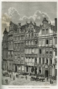 Old Houses in the City Hall Square in Brussels. Engraving by Ph. Benoist, to Illustrate the Story of Belgium by Camille Lemonnier, Published in 