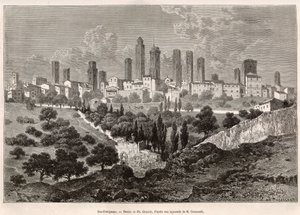View of San Gimignano (Tuscany, Italy). Engraving After the Drawing by Ph. Benoist, to Illustrate the Voyage to Tuscany and Umbria, by Francis Wey, in 1875, Published in 