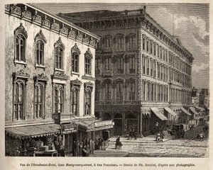 View of the Occidental Hotel, in Montgomery Street, San Francisco (California), Engraving After the Drawing by Ph. Benoist, Illustrating the Journey from Washington to San Francisco, in 1868, by L. Simonin, Published in 