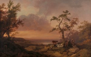 Landscape with Cattle and Peasant by Philippe Jacques de Loutherbourg