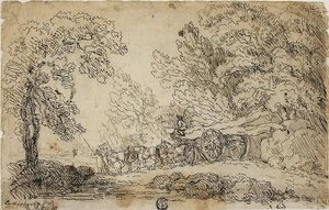Hauling Logs in a Forest (front); Sketches of People in Various Activities (back) by Philippe Jacques de Loutherbourg II