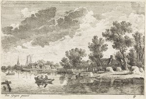 River Landscape with Rowboat by Philippe Lambert Joseph Spruyt