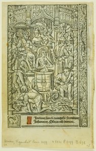 The Martyrdom of Saint John the Evangelist (recto), and December Calendar (verso), from Book of Hours by Philippe Pigouchet