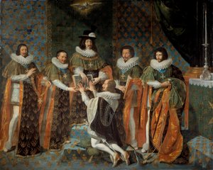 Reception by Louis XIII of Henri II of Orleans, Duke of Longueville and Estouville, Sovereign Prince of Neufchatel by Philippe de Champaigne