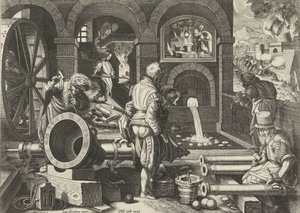 Artillery Workshop (series title: New Inventions and Discoveries) by Philips Galle (attributed to workshop of)