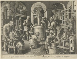 Distillation (title on object) New Inventions and Discoveries (series title) Nova Reperta (series title) by Philips Galle (attributed to workshop of)