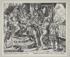 Achior Pleading with Holofernes for the Israelites by Philips Galle