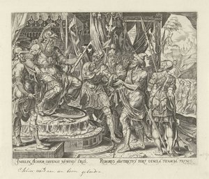 Achior Before Holofernes (series title: History of Judith and Holofernes) by Philips Galle