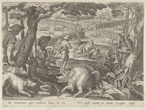 Boar Hunt (series title: Hunting Scenes) by Philips Galle