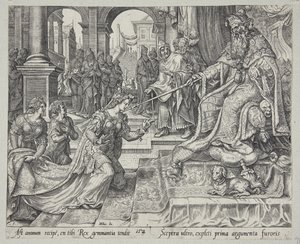 Esther Before Ahasuerus, Inviting Him for a Banquet by Philips Galle