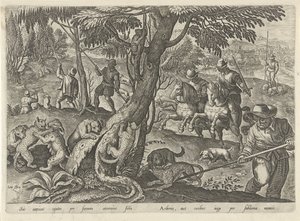 Wild Cat Hunt (series title: Hunting Scenes) by Philips Galle