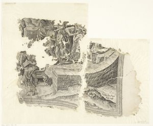 Lower Right Corner of a Print of the Scene of Cebes (Tabula Cebetis Carta Vitae) by Philips Galle