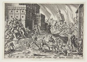 The Corpse of the King of Ai Brought to the Gate of the City by Philips Galle