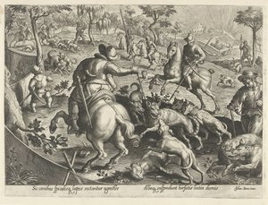 Wolf Hunt with Spears by Philips Galle
