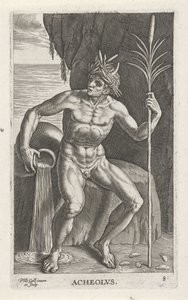 Sea God Achelous (series: River and Sea Gods, Semideorum Marinorum amnicorumque sigillariae imagines perelegantes) by Philips Galle