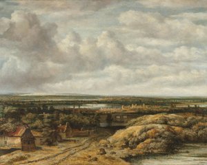Distant View with Cottages along a Road by Philips Koninck