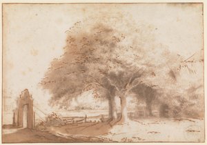 Tall Trees in Front of a Farm by Philips Koninck