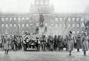 Czech troops accompany President Thomas Masaryk in Prague, 25th December 1918 by Photographer Czech