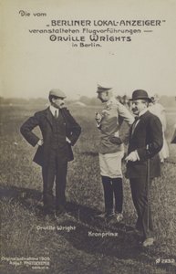 American aviator Orville Wright chatting to Crown Prince Wilhelm of Germany during a visit to Berlin