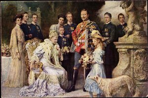Kaiser Wilhelm II, Auguste Viktoria, Viktoria Luise, Greyhound, Prussia (b/w photo) by Photographer German