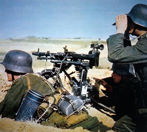 German MG34 General Purpose Machine Gun Mounted on a Tripod for Sustained Fire