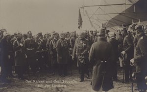 Kaiser Wilhelm II and German airship constructor Graf Ferdinand von Zeppelin after the landing of one of Zeppelin