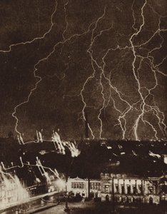 Lightning flashes over the city of Leipzig, Germany, during a thunderstorm by Photographer German